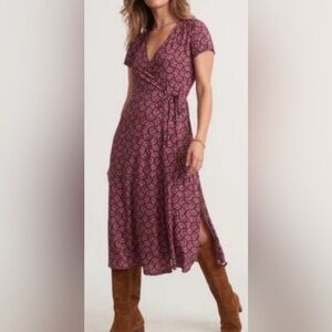 Marine Layer Emlyn Wrap Dress Purple Swirl Midi